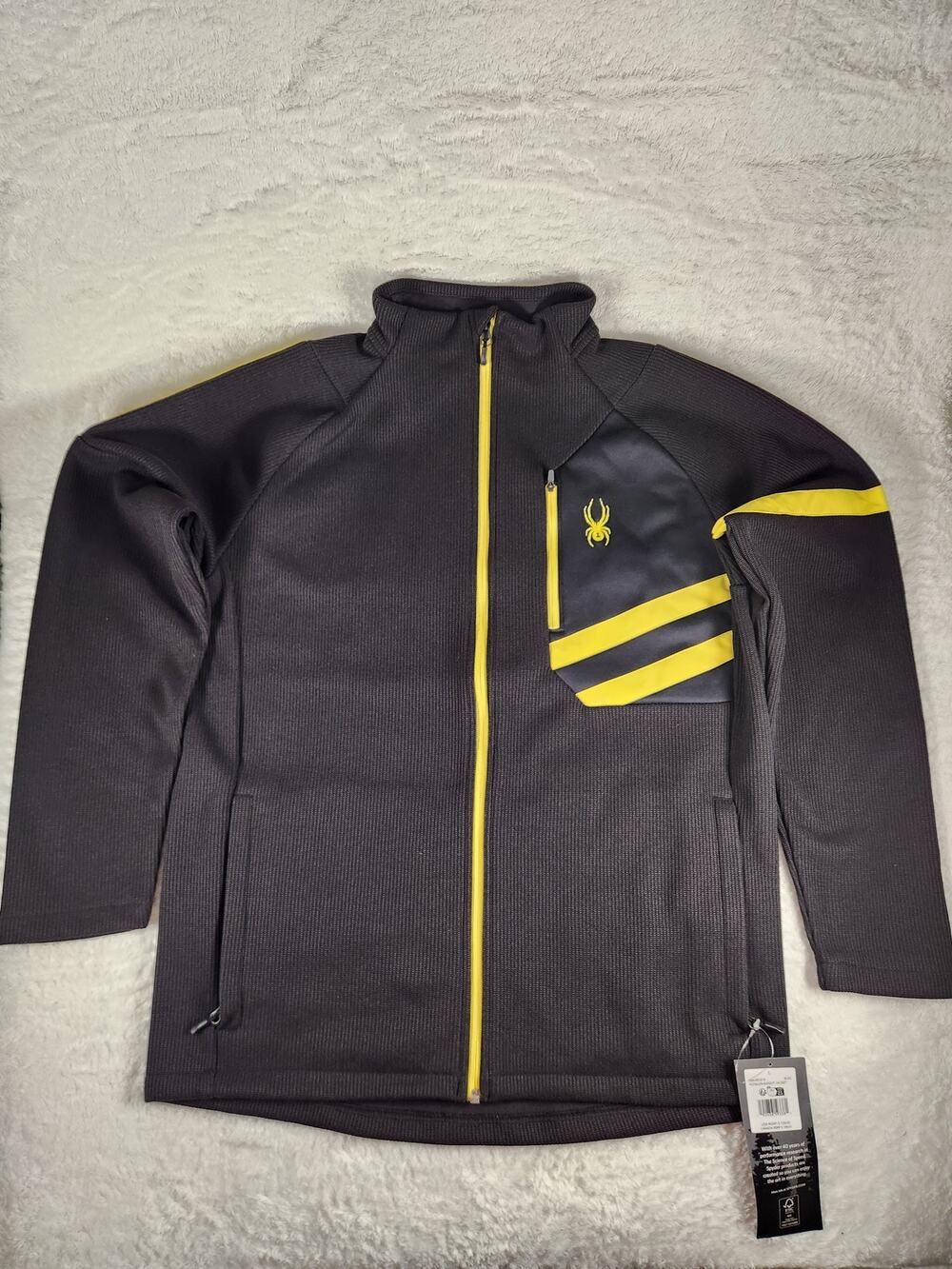 Spyder Wengen Bandit Jacket Men's L Black Yellow Full Zip Ski Fleece NWT